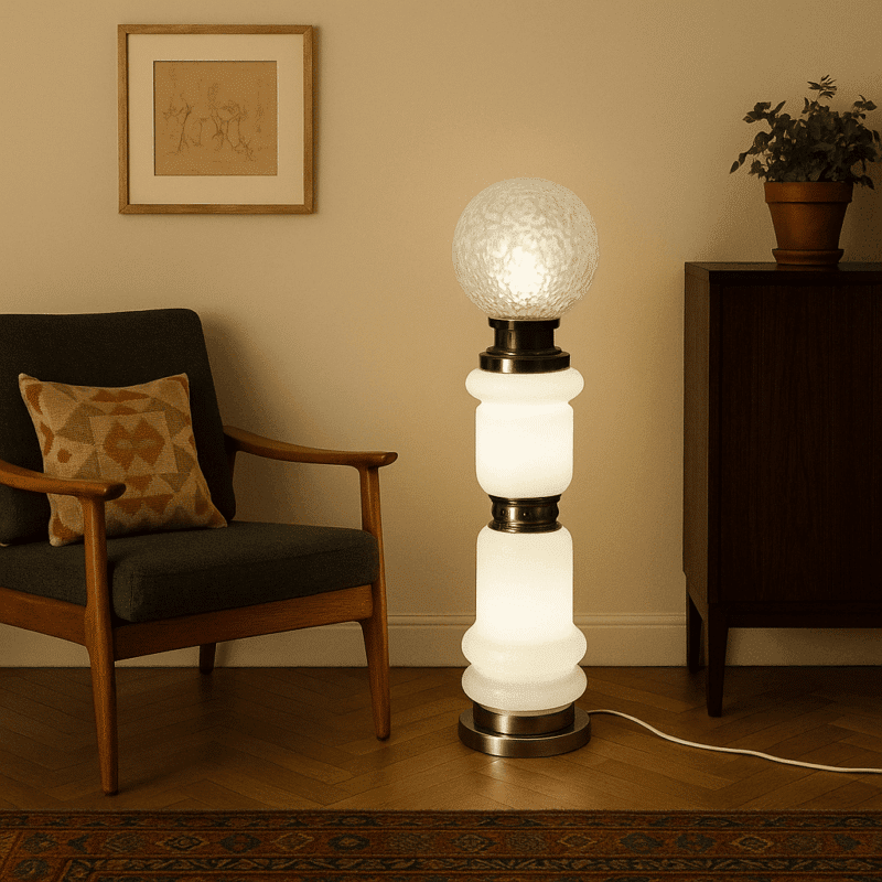 Lampada da terra anni '60-'70 in vetro decorato