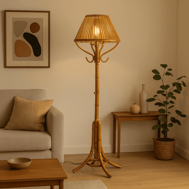Lampada da terra vintage in bambù anni '70