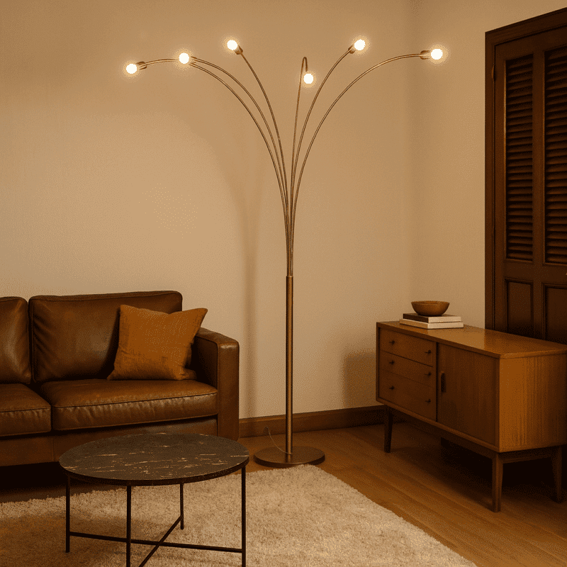 Lampada modernariato in alluminio cromato a 7 luci