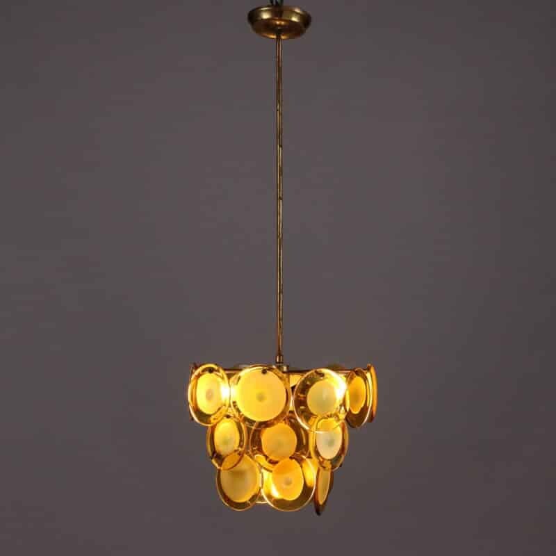 Lampada Vistosi anni '70 in vetro soffiato e ottone