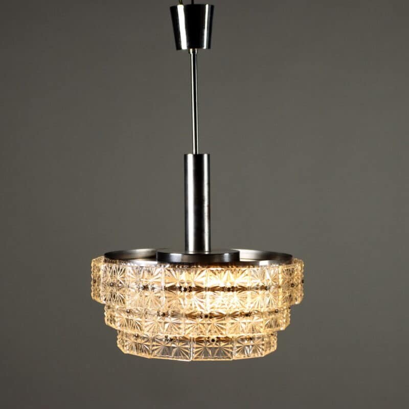 Lampada vintage anni ’60-’70 con tasselli in vetro lavorato