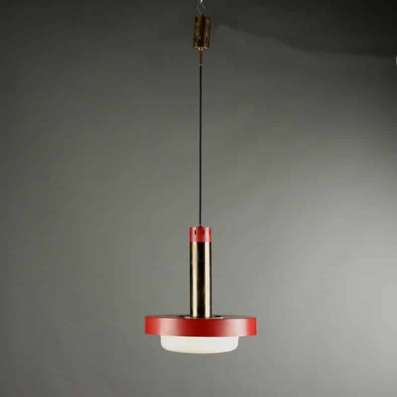 Lampada a soffitto vintage anni '60 in ottone e metallo rosso
