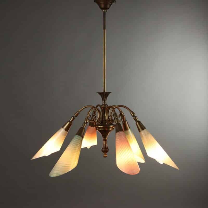 Lampadario anni ’50 in vetro e polvere d’oro