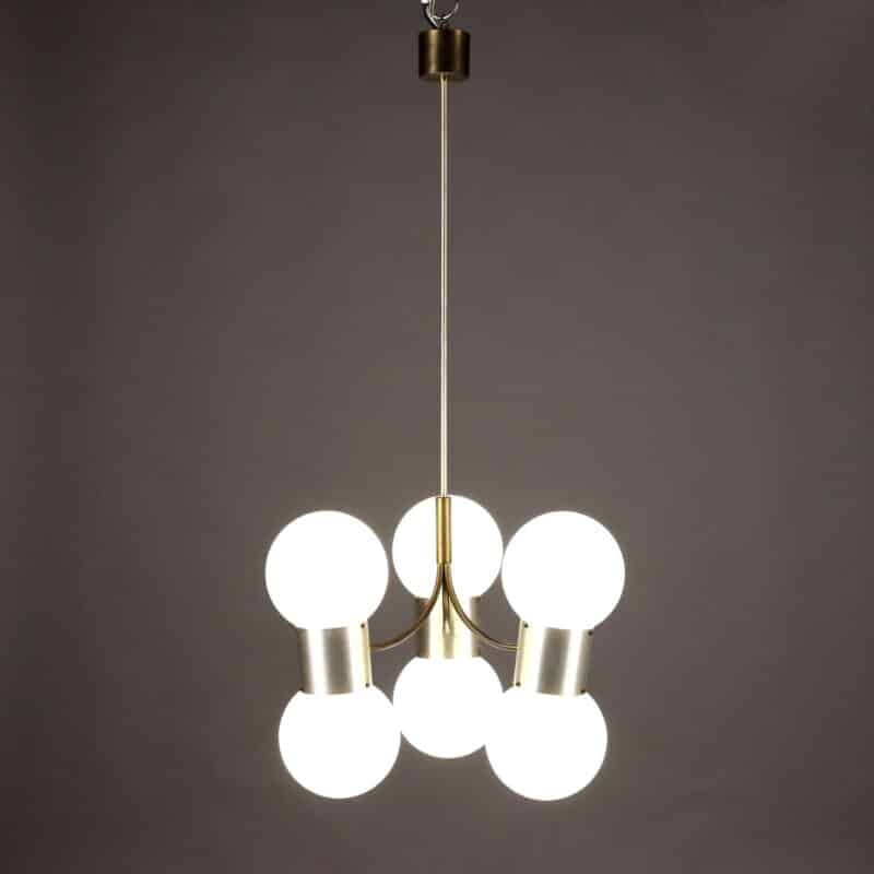 Lampada a Sospensione Anni '70 con Sfere in Vetro