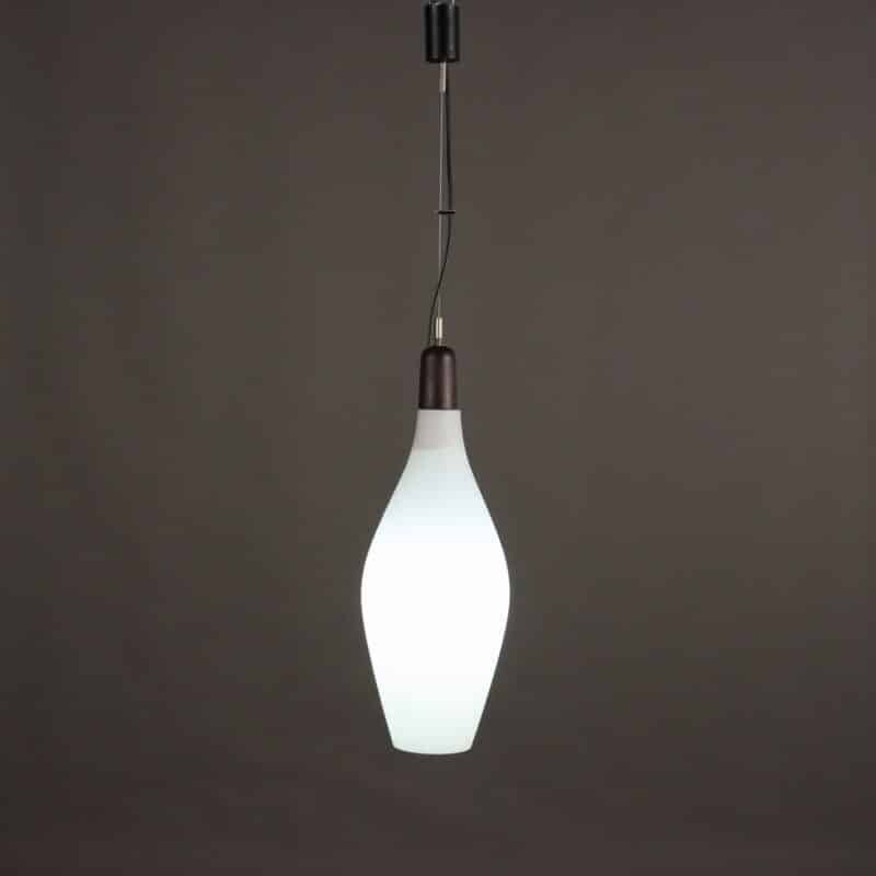 Lampada a Sospensione Anni '60 in Teak e Vetro Opalino
