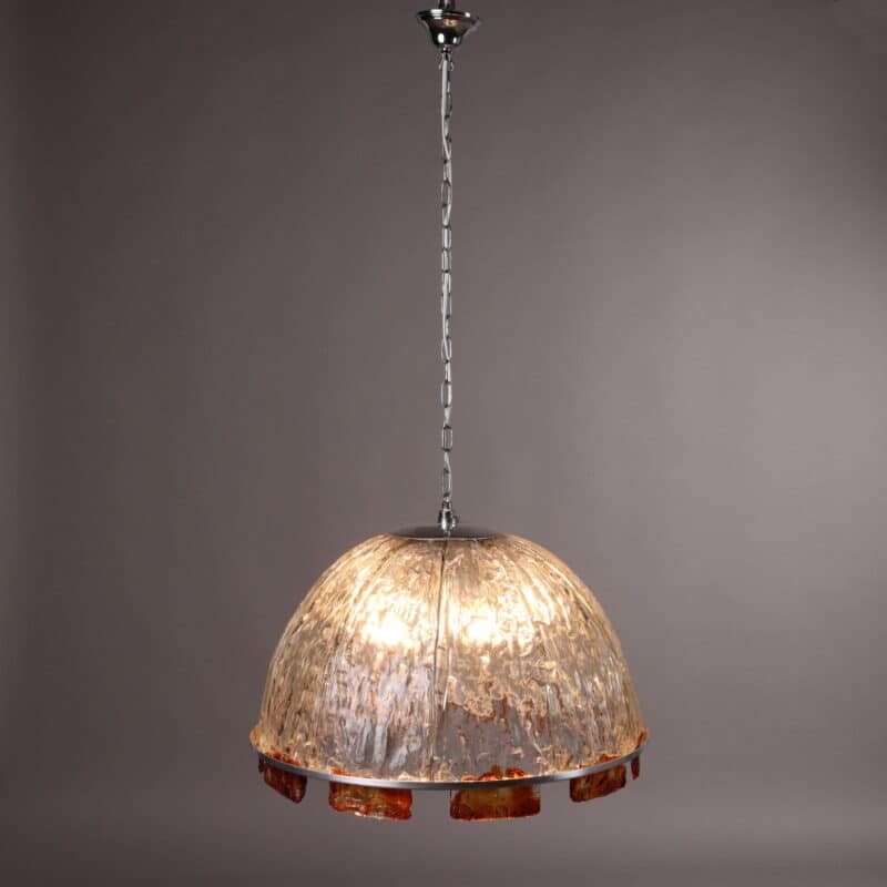 Lampada Anni '70 in Vetro Martellato e Dettagli Ambrati
