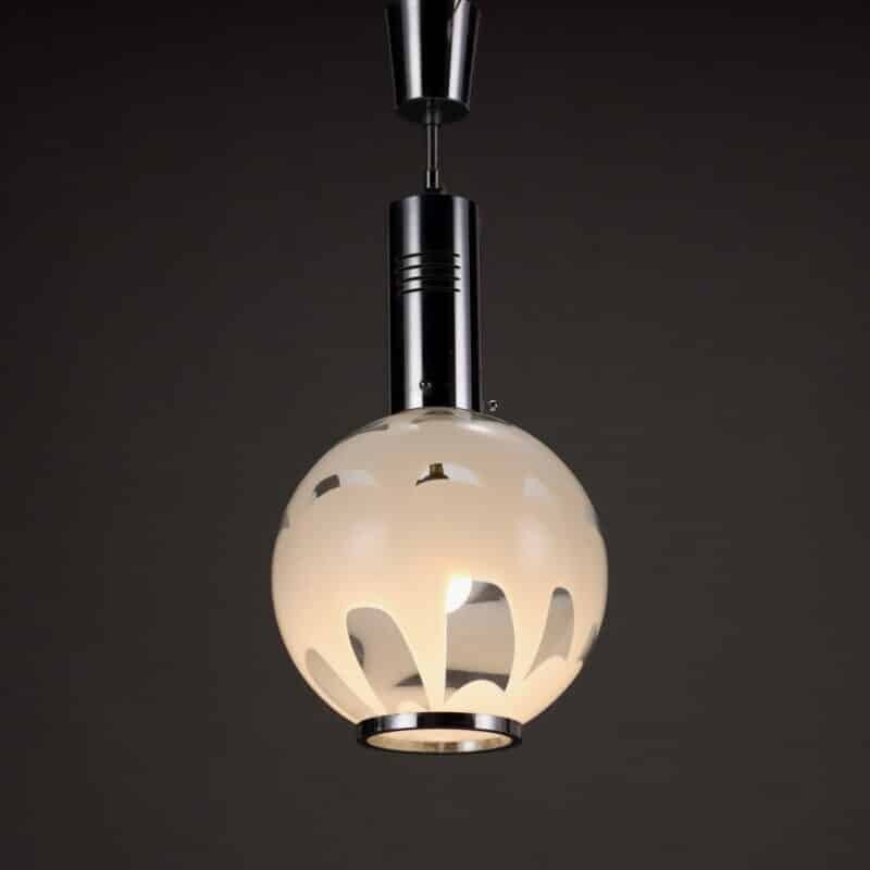 Lampada space age in vetro soffiato e metallo