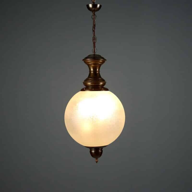 Lampada a sospensione Anni '60 in ottone e vetro lavorato