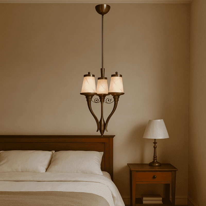 Lampada a sospensione anni '40 in ottone e vetro